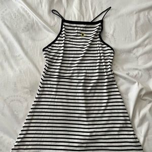Topshop striped mini dress with crossed/open back and Daisy